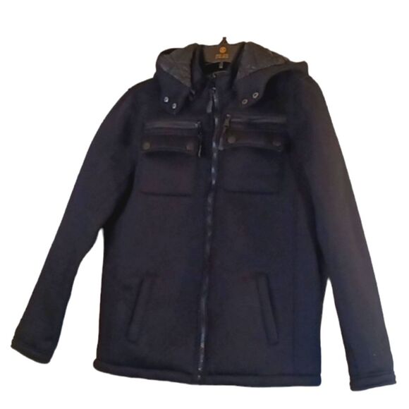 Urban Republic Black Soft Neoprene Shell Hooded Cargo Utility Jacket sz 16/18 - Picture 5 of 8